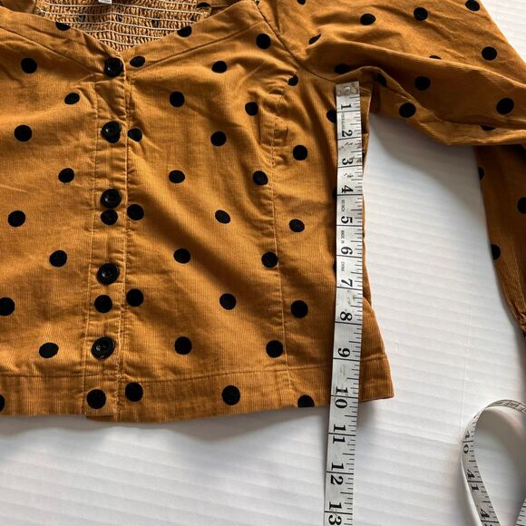 Madewell Corduroy Polka Dot Puff Sleeve Button-Up Top in Caramel Size 6 - Picture 7 of 9